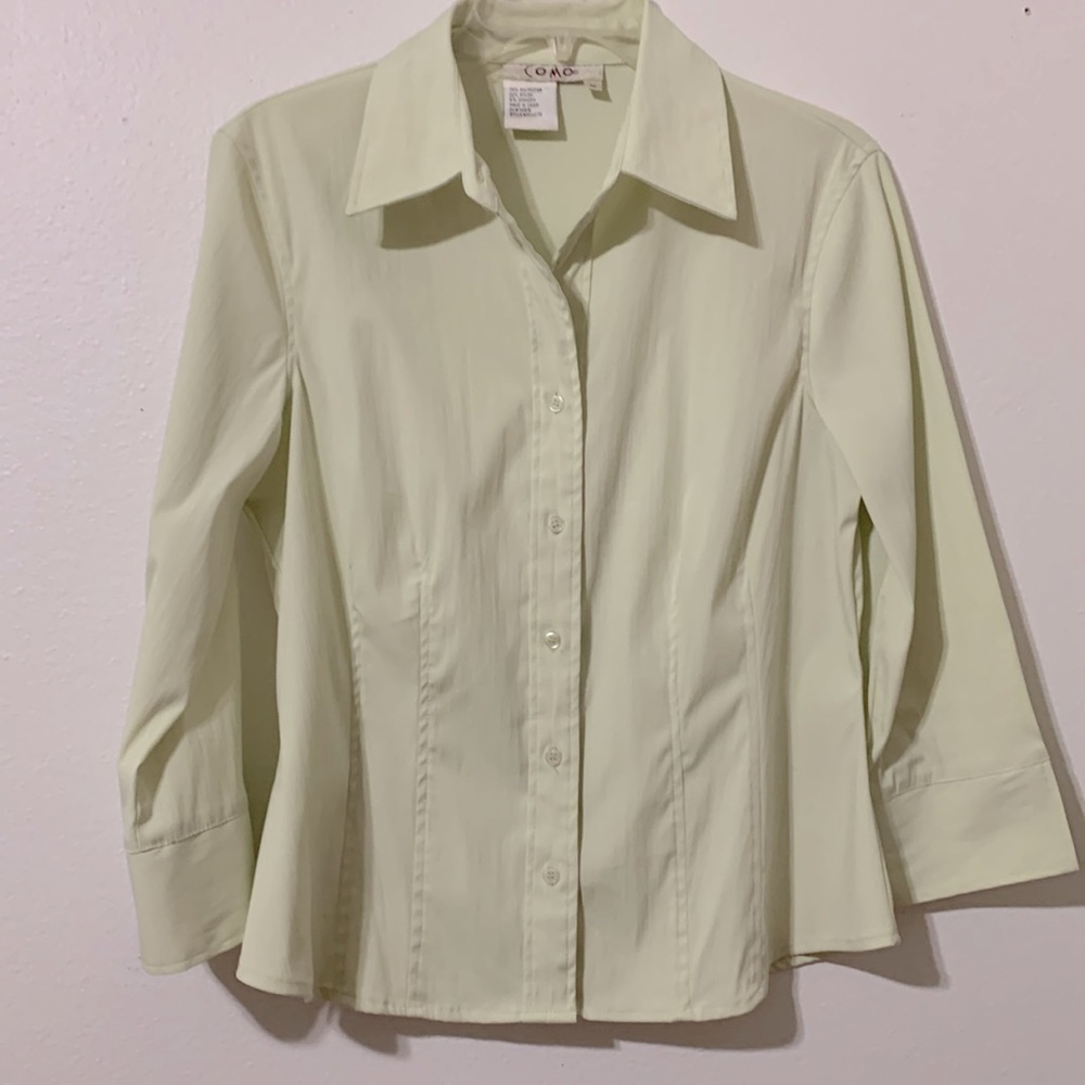 COMO Pale Green Pleated Button Down Top Size M Used
